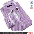 100%cotton high quality long sleeve purple striped mens casual shirts with double collar and one pocket